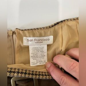 Brown plaid mid-thigh skirt with faux belt